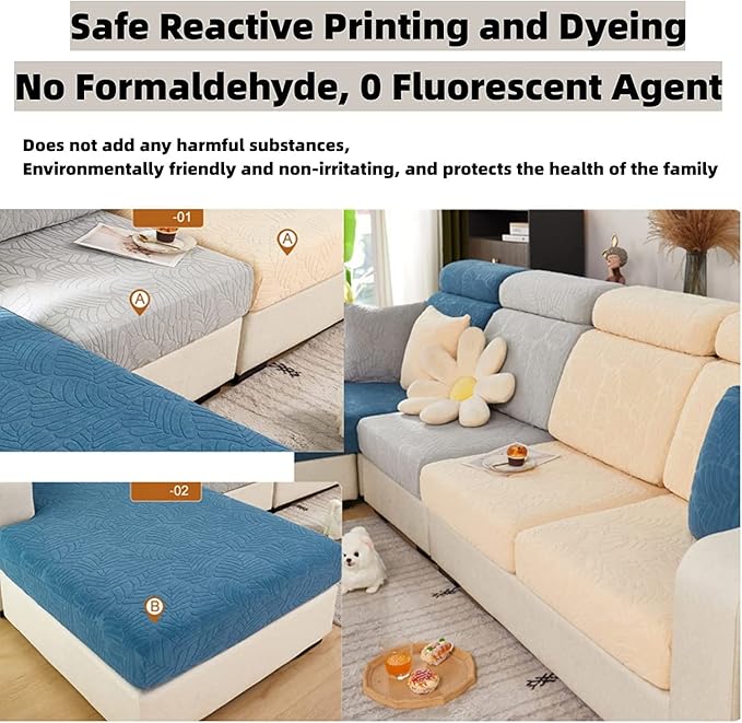 Couch Cushion Covers for Sofa Couch Covers Wear-Resistant Universal Sofa Cover Washable Stretch for Sectional Slipcovers (Texture-Sea Blue,Extra Large Single Seat Cover)