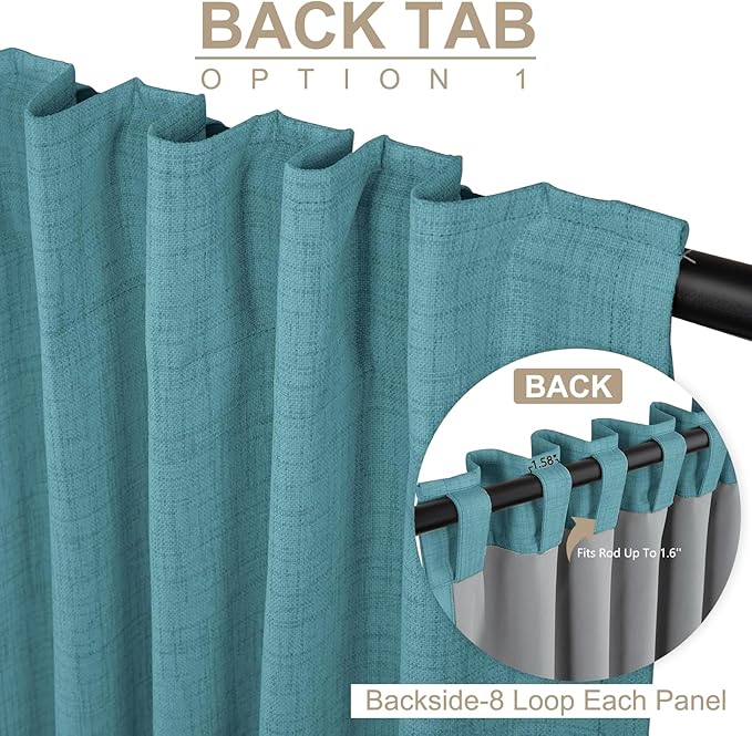 100% Blackout Shield Linen Blackout Curtains for Bedroom 96 Inches Long, Back Tab/Rod Pocket Living Room Drapes, Thermal Insulated Blackout Curtains 2 Panels Set, 50" W x 96" L, Dark Cyan