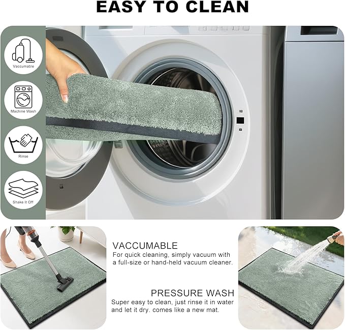 Mibao Dirt Trapper Door Mat for Indoor Outdoor, Waterproof All-Season, All-Weather Doormat, Heavy Duty Non-Slip Entrance Rug, Low Profile Absorbent Entrance Mat Carpet, 72" x 48", Green