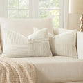 MIULEE Beige Decorative Lumbar Throw Pillow Covers 14x24 Inch for Couch Bed Sofa Pack of 2 Boho Neutral Farmhouse Throw Pillows Soft Cross Corduroy Patchwork Textured Cushion Cases