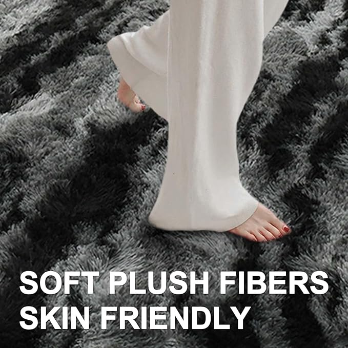8x10 Ft Extra Large Shag Rugs for Living Room, Ultra Soft Fluffy Furry Area Rugs for Bedroom Indoor Floor, Aesthetic Carpet for Kids Home Decor (Black)