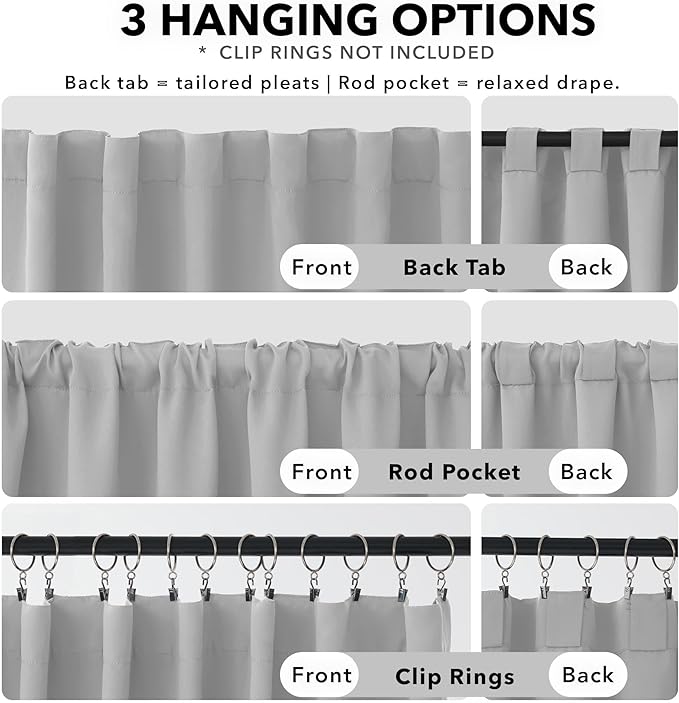 Deconovo Blackout Curtains, Thermal Insulated, W52 x L108 2 Panels, Back Tab, Machine Washable, Room-Darkening Drapes for Bedroom/Living Room Greyish White
