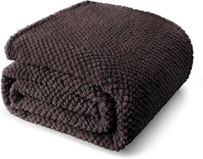 Whale Flotilla King Size Fuzzy Fleece Blanket, Fluffy Warm Soft Jacquard Bed Blankets for All Season, Lightweight and Cozy, 90x104 Inch, Coffee