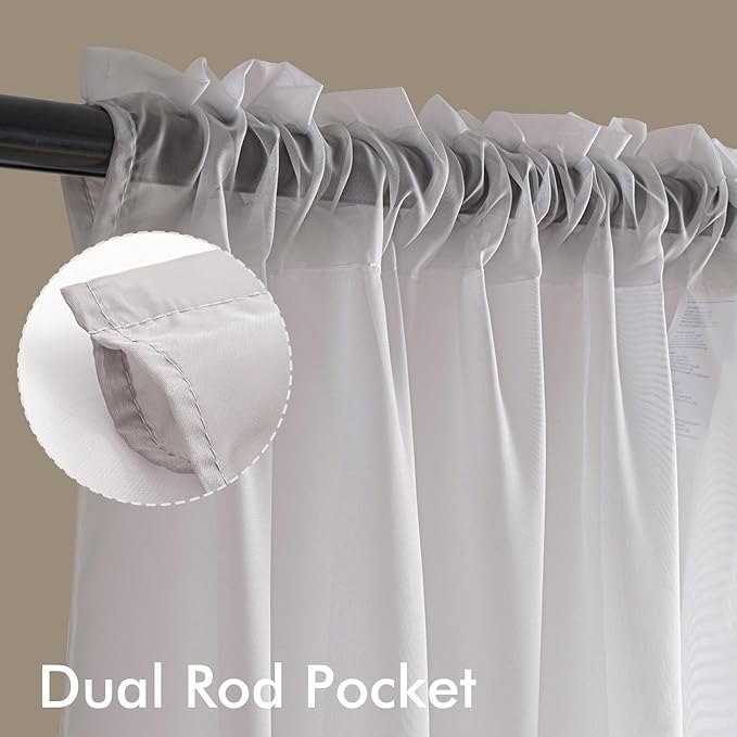 MIULEE Greyish Lilac Sheer Curtains 96 Inches Long, 4 Panels Set, Rod Pocket Light Filtering Window Drapes for Bedroom and Living Room, Elegant Airy Fabric, 54 x 96 Inches