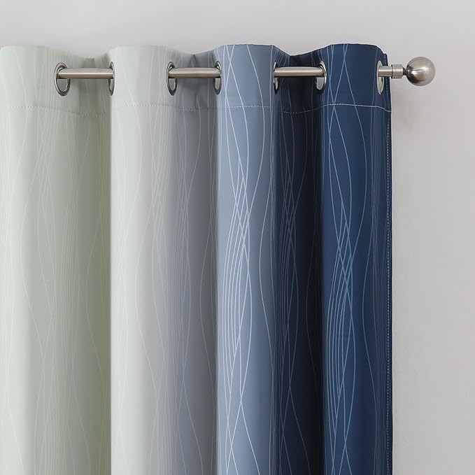 Estelar Textiler Ombre Blackout Curtains 102 Inches Long 2 Panels Set, Navy Blue and Sage Green Thermal Insulated Drapes for Bedroom, Full Room Darkening Grommet Curtains for Living Room, 52Wx102L