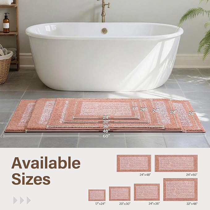 Bathroom Rugs 30x20 Non Slip Washable, Pink Bath Mat for Bathroom Floor Tub, Soft Absorbent Quick Dry Mats for Shower, Bathtub,Home Decor