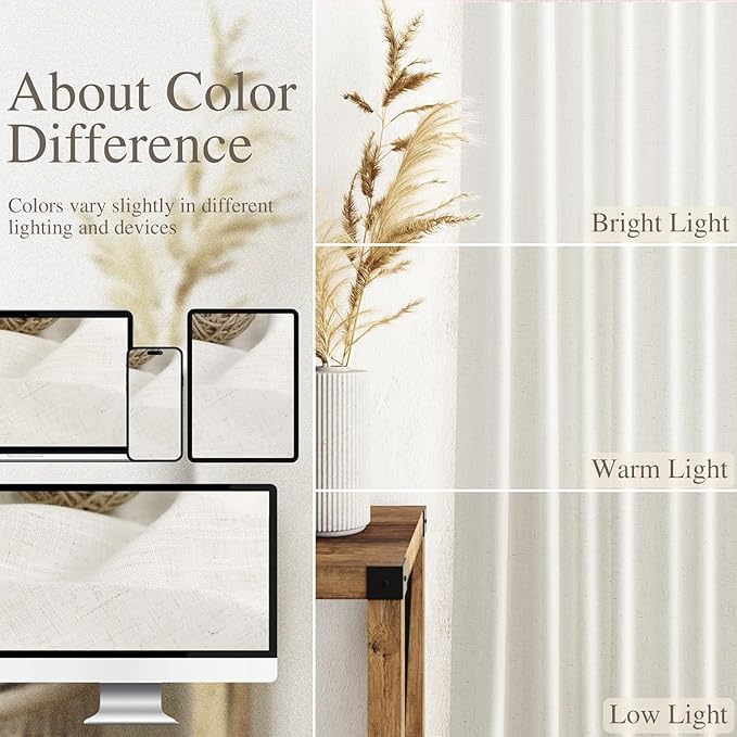 Nanspring Extra Long Beige White Curtains 108 Inch Length 2 Panels Set for Living Room Linen Semi Sheer Curtains Coastal Room Decor Floor to Ceiling Curtain for Bedroom Large Window 70x108