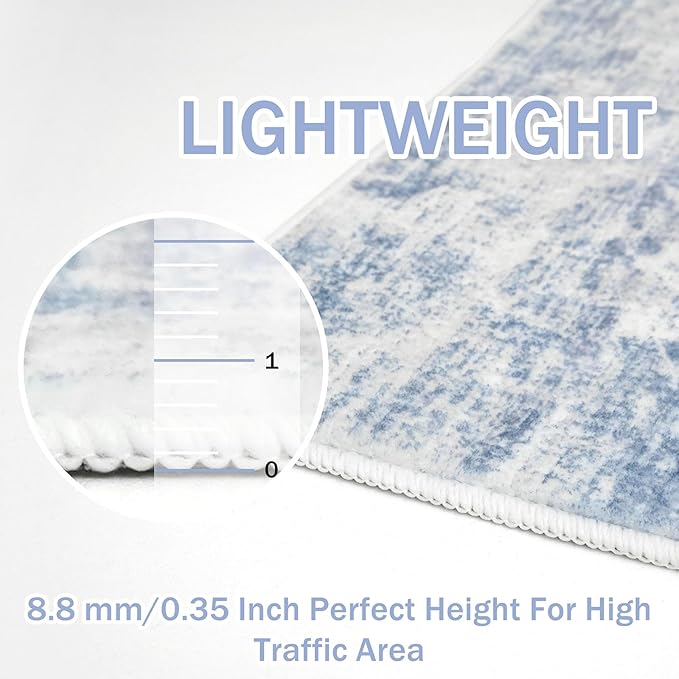 IOHOUZE Abstract Runner Rug 3x10 Ft Washable Runners for Hallways, Non Slip Kitchen Runner Printed Faux Wool Entryway Runner Indoor, Modern Abstract Floor Carpet for Hall Bedroom, Light Blue Grey