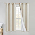 NICETOWN Linen Blackout Curtains for Kitchen, Beige, 2 Panels, 34" Wide x 60" Long, Short Kitchen Burlap Linen 100% Blackout Drape Panels for Night Shift, Great Job for Blocking Light
