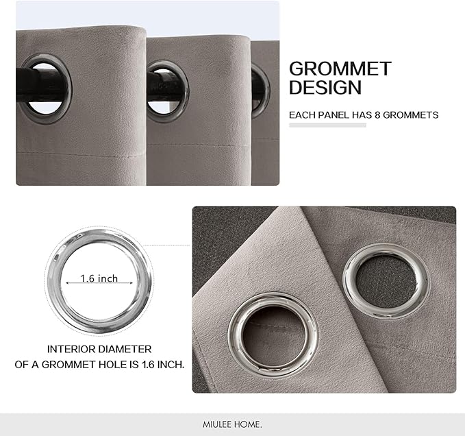 MIULEE Velvet Curtains Silver Light Grey Elegant Grommet Thermal Insulated Soundproof Room Darkening Curtains/Drapes for Classical Living Room Bedroom Decor 52 x 84 Inch Set of 2