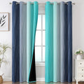 Estelar Textiler Navy Blue and Teal Gradient Blackout Curtains for Sliding Door, Thermal Insulated Ombre Blackout Drapes, Full Light Blocking Energy Saving Curtains for Living Room,52Wx108L,2 Panels