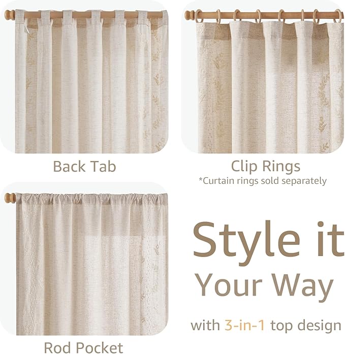 jinchan Belrose 4 Panel Curtains Set 90 Inch Length Floral Curtains Linen Blend Ivory Embroidered Drapes Farmhouse Flower Patterned Drapes for Living Room Bedroom Window Treatments Set of 4