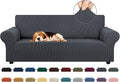 KEKUOU Stretch Sofa Cover Slipcover ，Couch Covers for 3 Cushion Couch Sofa pet Friendly (78"-94") Furniture Protector Sofa with Elastic Bottom for Kids,Dog, Jacquard Small Checked(Large,Charcoal)