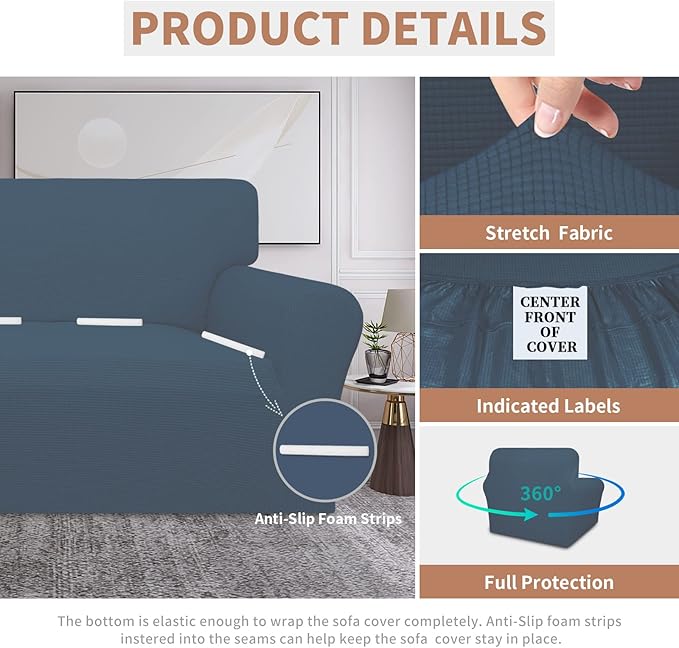 Easy-Going 100% Waterproof Oversized Chair Couch Cover, Dual Waterproof Sofa Cover, Stretch Jacquard Sofa Slipcover, Leakproof Furniture Protector for Kids, Pets, Dog and Cat, Bluestone