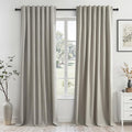 Topfinel 100% Blackout Grey Linen 96 Inch Length Curtains for Living Room 100% Blackout Pleated Drapes Noise Reducing Thermal Insulated Curtain Panels for Bedroom 2 Panels Flax Grey