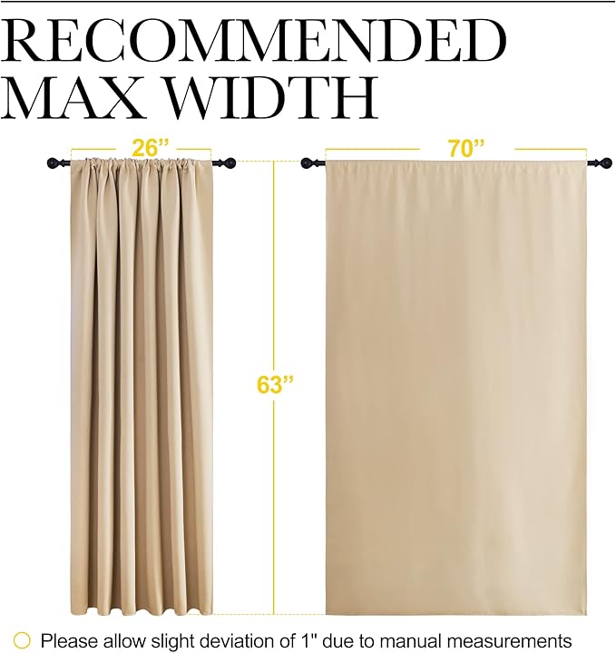NICETOWN Room Darkening Curtains for Bedroom - Triple Weave Home Decoration Thermal Insulated Solid Drapes for Kitchen (Biscotti Beige, Set of 2 Panels, 70 x 63 Inch)