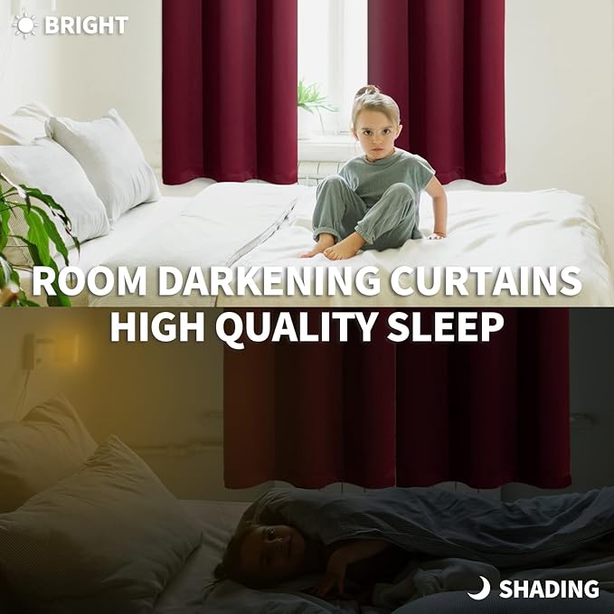 BGment Blackout Curtains for Bedroom - Grommet Thermal Insulated Room Darkening Curtains for Living Room, Set of 2 Panels (52 x 72 Inch, Burgundy)