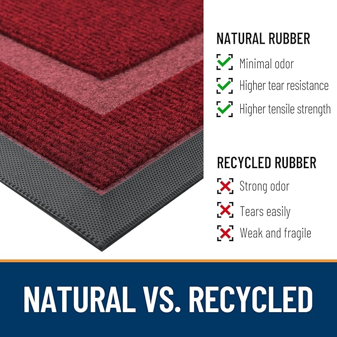OLANLY Front Door Mat Indoor Outdoor Entrance, Waterproof All-Season, All-Weather Doormat, Sturdy Natural Rubber, Fade Resistant, Low Profile, Easy Clean Patio Porch Entryway Mat, 47x32, Wine Red