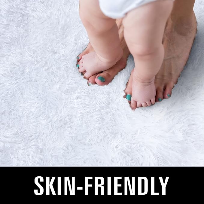 TWINNIS Super Soft Shaggy Rugs Fluffy Carpets, 5x8 Feet, Indoor Modern Plush Area Rugs for Living Room Bedroom Kids Room Nursery Home Decor, Upgrade Anti-Skid Rectangular Fuzzy Rug, White