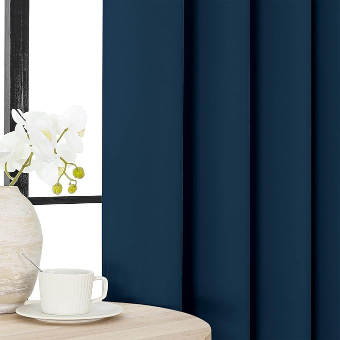 Joydeco Blackout Curtains 63 Inch Length 2 Panels Set, Thermal Insulated Long Curtains& Drapes 2 Burg, Room Darkening Grommet Drapes for Bedroom Living Room Window (Navy Blue, W52 x L63 Inch)