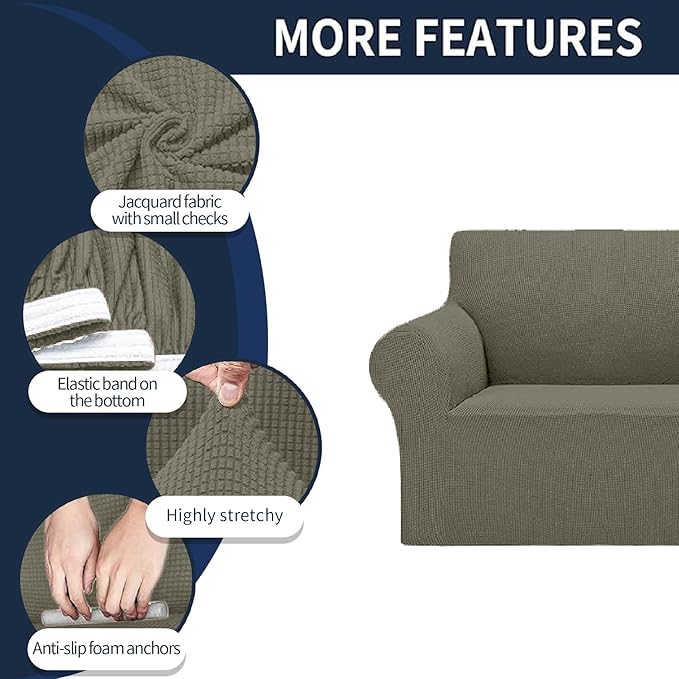 Cupuamon 2026 New Stretch Chair Sofa Slipcovers Couch Cover for 1 Seater Furniture Protector Sofa Covers with Elastic Bottom Jacquard Fabric Small Checks for Pets, Kids - Khaki