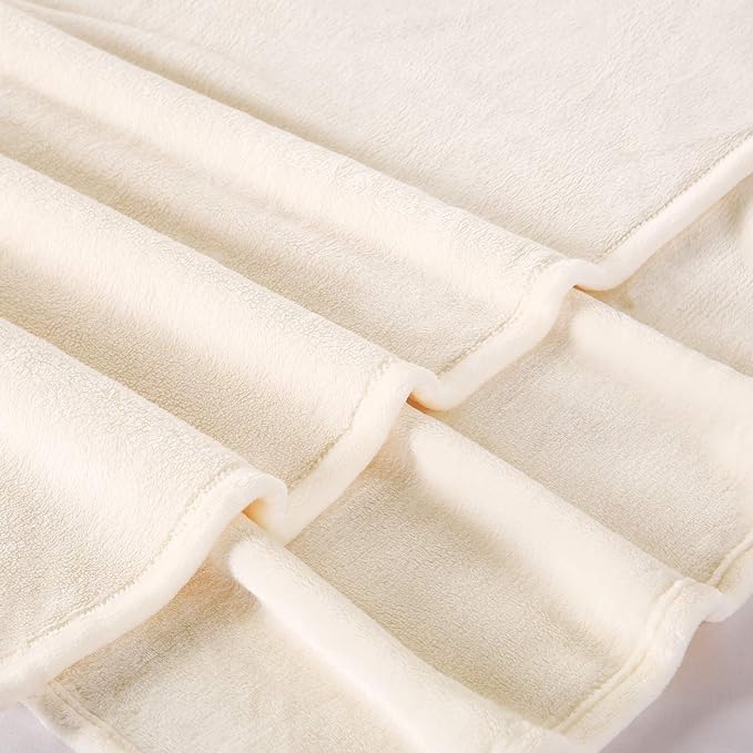 TASTHROW Large Flannel Fleece Throw Blanket, 50×70 Inch - Cozy Lightweight Thick Blanket - All Seasons Suitable for Women, Men and Kids (Creamwhite)
