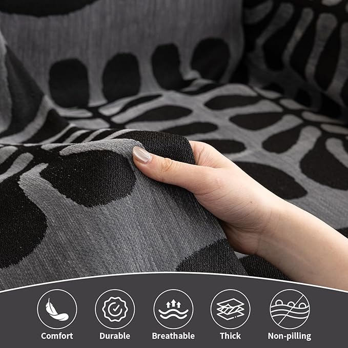 HANDONTIME Boho Couch Cover Blanket Geometric Striped Pet Covers for Couches and Sofas Dark Grey and Black Dog Cover for Couch Pet Friendly Chenille Sectional Sofa Covers for Pets Washable, 71" X150"
