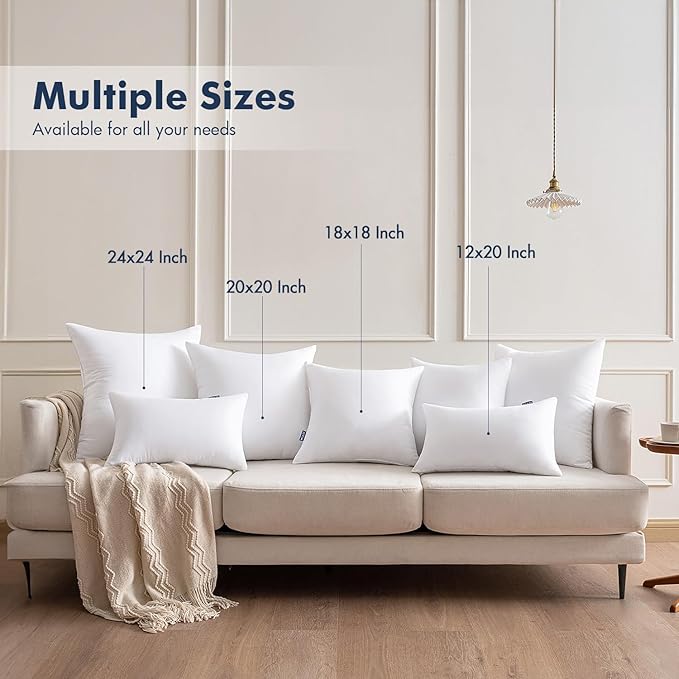 MIULEE Throw Pillows Inserts, Pack of 4 18x18 Inch 100% Virgin Fiber Filling Bed Couch Pillows