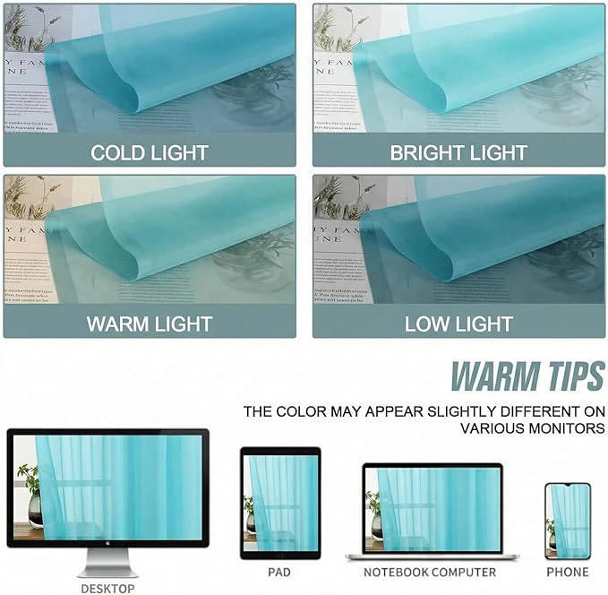 Sheer Curtains 63 Inch Length 2 Panels, Voile Sheer Curtain for Living Room, Breathable Light Filtering Modern Window Treatments, Soft Fabric Dual Rod Pocket Drapes, Aqua, 2x42Wx63L Inches