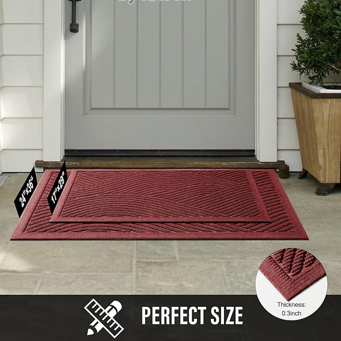 HIYARD Sturdy Front Door Mat, Absorbent Muddy Dirt Resist Welcome Door Mats Outdoor Indoor, Stain and Fade Resistant, Non-Slip Backing Entry Mat Low Profile Doormat for Entryway, 36×24, Red