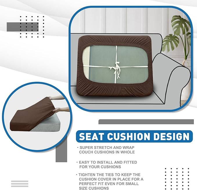 XINEAGE Couch Cushion Covers Seat Cushion Cover Thick Stretch Sofa Slipcovers 1 Piece Individual Couch Covers with Elastic Bottom(Single Seat Cushion/Backrest,Coffee)