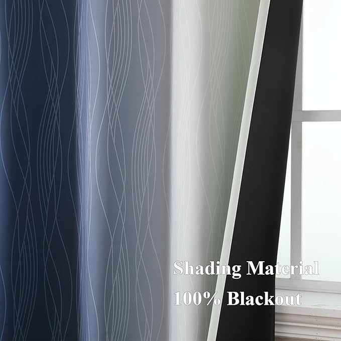 Estelar Textiler Navy Blue and Sage Green Ombre Blackout Curtains 72 Inches Long 2 Panels, Full Room Darkening Grommet Curtains for Bedroom, Thermal Insulated Light Blocking Gradient Drapes, 42Wx72L