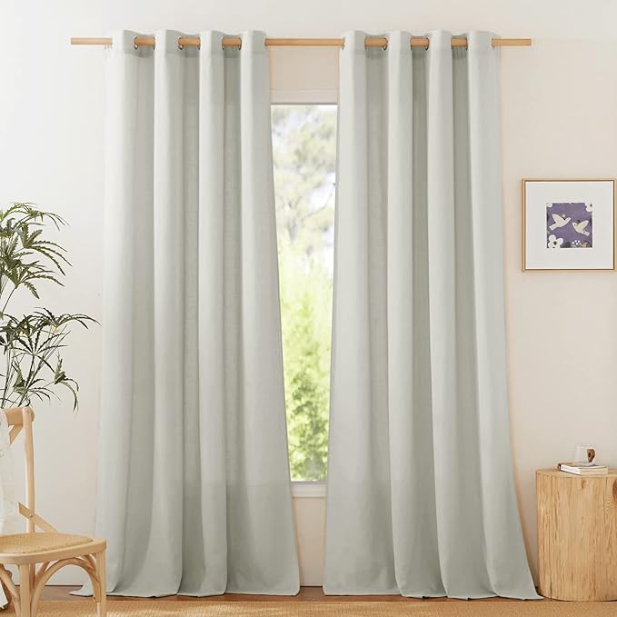 NICETOWN Rustic Linen 132 inch Long Curtains for Living Room, Grommet Privacy Added Thick Linen Weave with Light Filter Window Curtains & Drapes for Bedroom, Gray, W55 x L132, 2 Panels
