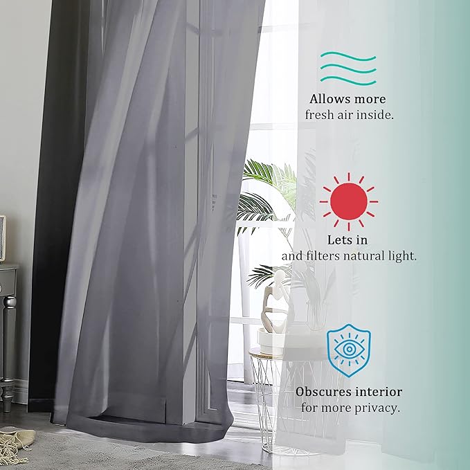 OWENIE Black Sheer Curtains 72 Inches Long 2 Panels, Transparent Voile Sheer Curtain Double Rod Pocket Gauze Drapes for Living Room Bedroom Window Sliding Glass Door Treatment, 42 x 72 Inch