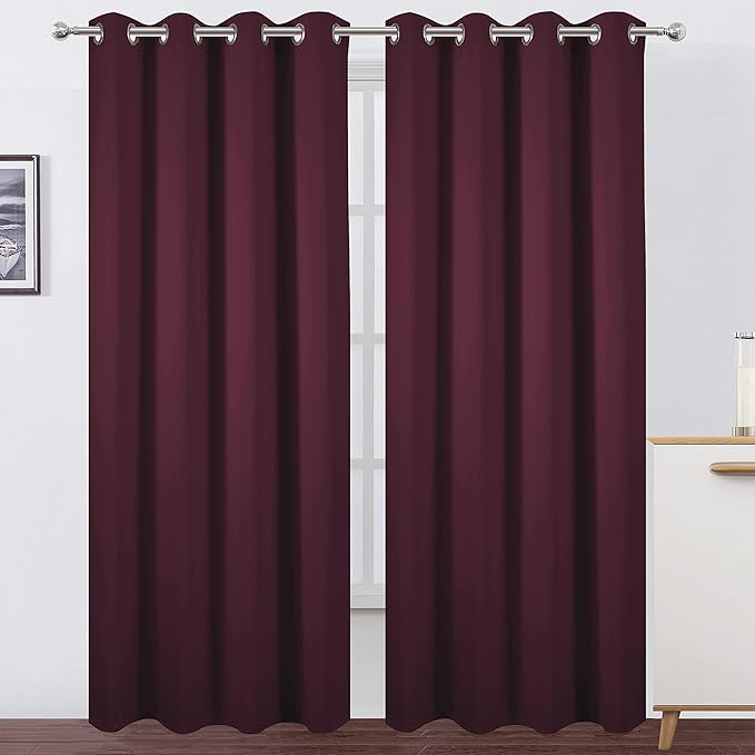 LEMOMO Blackout Curtains 66 x 84 inch/Burgundy Red Curtains Set of 2 Panels/Thermal Insulated Room Darkening Bedroom Curtains