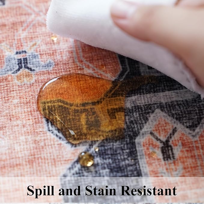 Washable 2x5 Hallway Runner Rug: Indoor Vintage Water Resistant Kitchen Entryway Rug Soft Living Room Bedroom Carpet Thin Low Pile Non Slip Floor Mat for Bathroom Laundry Dining Room(2X5,Orange)