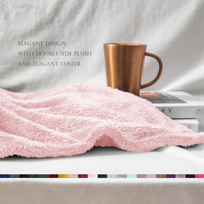Exclusivo Mezcla Plush Fuzzy Fleece Bed Blanket Twin Size, Super Soft, Fluffy and Warm Blankets for Couch, Bed, All Season (Light Pink, 90x66 Inches)
