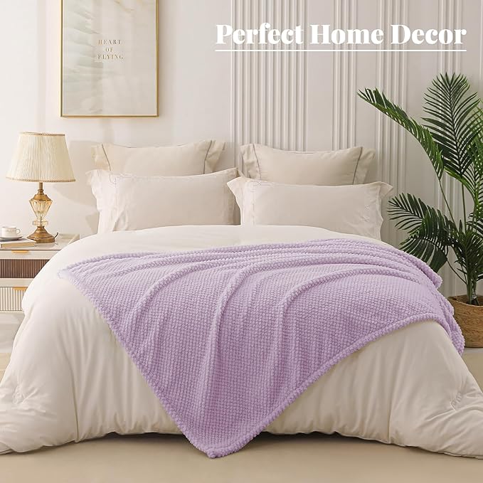 Whale Flotilla Extra Large Fuzzy Fleece Throw Blanket for Couch, 50x70 Inch Fluffy Warm Soft Jacquard Blankets for All Season, Lightweight and Cozy, Lilac