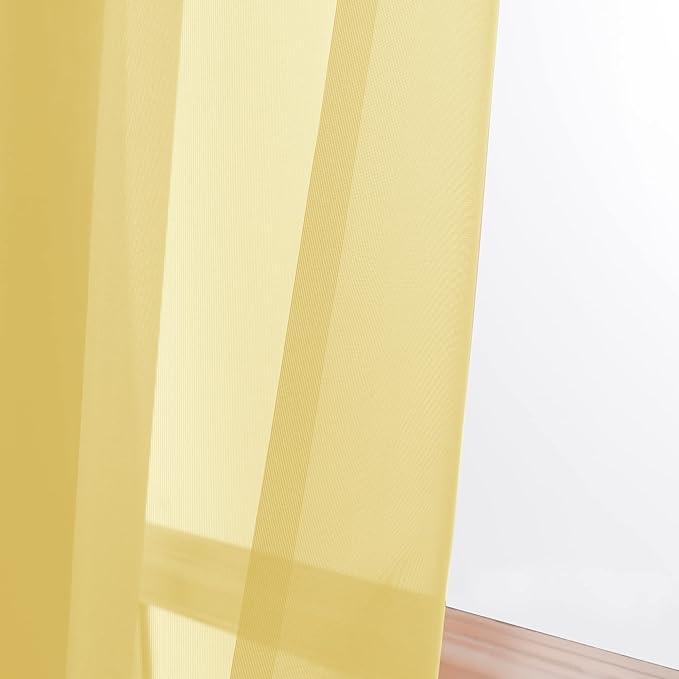 OWENIE Sheer Curtains 84 Inches Long 2 Panels Set, Gold Sheer Curtain for Living Room, Rod Pocket Voile Fimly Sheer Drapes for Bedroom, 2pcs, Each 42" W x 84" L