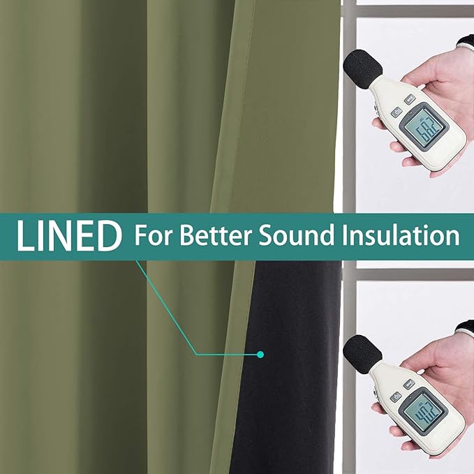 Yakamok 100% Blackout Thermal Insulated Sliding Door Curtains, Noise Reducing Barrier Curtains for Sliding Glass Doors, Full Light Blocking Room Divider Darpes, Sage, W100 x L96, 1 Panel
