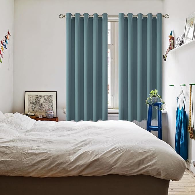 BGment Room Darkening Curtains 63 Inches Long - Grommet Thermal Insulated Drapes Window Treatment Curtains for Bedroom, 2 Panels, 70 x 63 Inch, Stone Blue