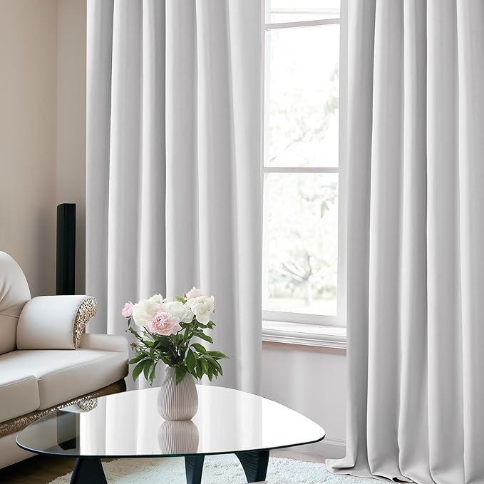 Deconovo Blackout Curtains, Thermal Insulated, W52 x L95 2 Panels, Back Tab, Machine Washable, Room-Darkening Drapes for Bedroom/Living Room Greyish White