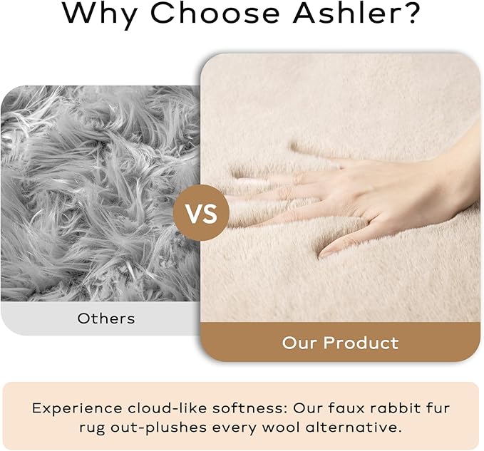 Ashler HOME DECO Ultra Soft Faux Rabbit Fur Chair Couch Cover Area Rug for Bedroom Floor Sofa Living Room Black 2 x 6 Feet