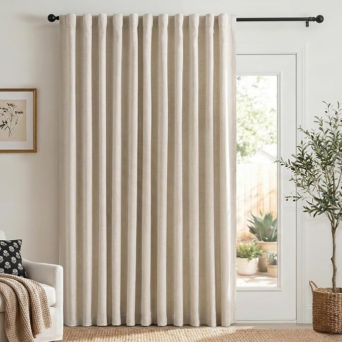 100% Blackout Shield Linen Blackout Curtains for Bedroom 84 Inches Long, Back Tab/Rod Pocket Living Room Drapes, Thermal Insulated Blackout Curtains 1 Panel Set, 100" W x 84" L, Oatmeal