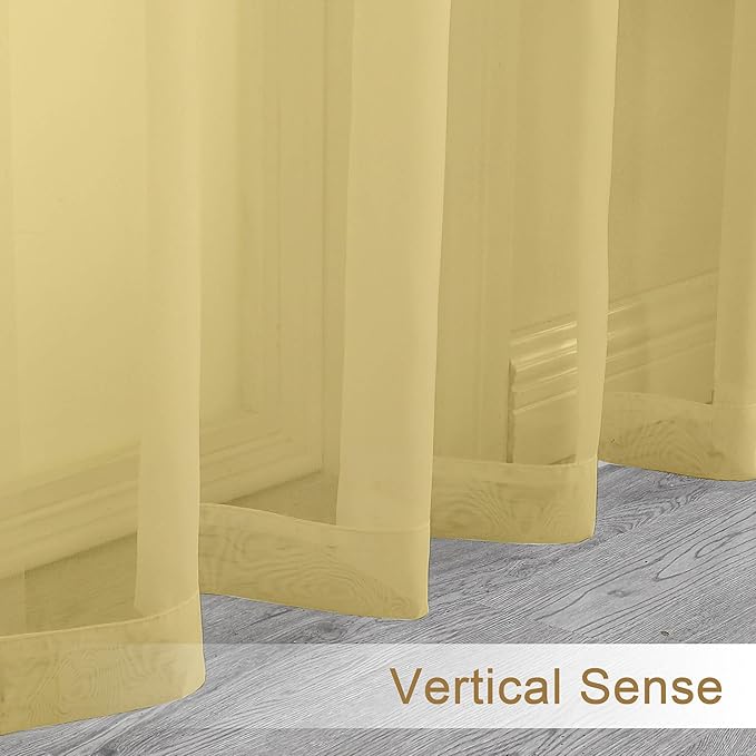 Chyhomenyc Mustard Yellow Sheer Valances for Windows - Light Filtering Small Kitchen Curtains, Short Top Window Treatment Decor for Living Room Bathroom Basement, 42Wx16L inches, 2 Panels