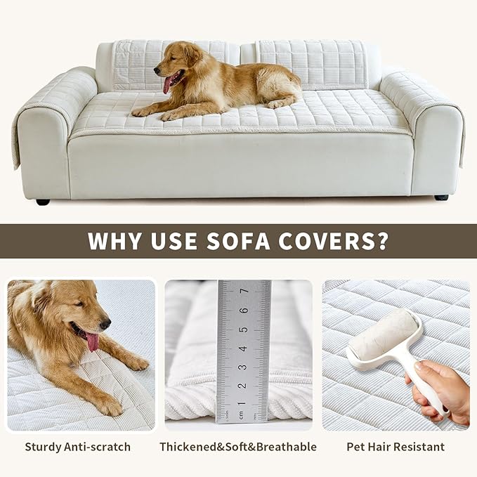 Couch Covers for Dogs Washable, Non Slip Couch Covers for Loveseat Sofa Pet Friendly, Soft Fuzzy Sofa Covers for Pet, Dog Couch Cover Furniture Protector(1PC,Beige White,27.6"x94.5")