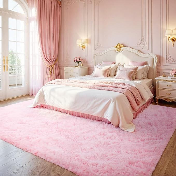 8x10 Area Rugs for Living Room Rug: Soft Fluffy Shag Light Pink Rugs for Bedroom, Non-Slip Large Fuzzy Plush Rug Indoor Floor Carpet for Nursery Kids Boys Girl Room, Dorms, Playroom, Modern Home Decor