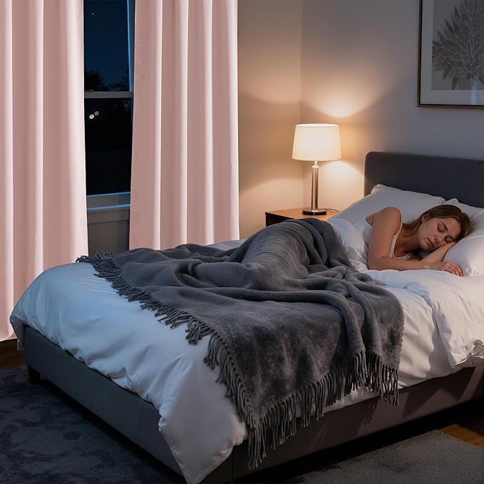 RYB HOME Bedroom Blackout Curtains 80 inches Long, 100% Blackout Thermal Insulated Noise Reducing Curtains for Living Room Nursury, 42 inches Wide by 80 inches Long, Baby Pink