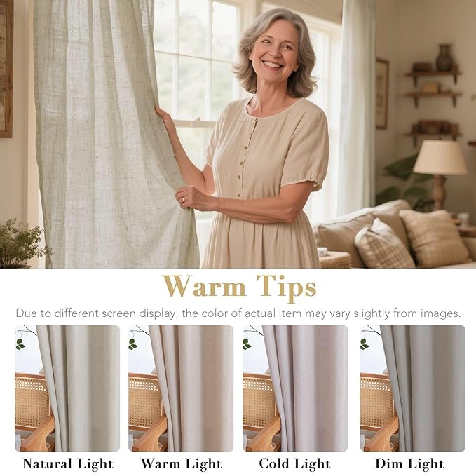 H.VERSAILTEX Living Room Linen Curtains - Nickel Grommet, Semi-Sheer, Energy Saving, Light Filtering Panels for Bedroom, Oatmeal, 2 Panels, 52 x 72 Inch