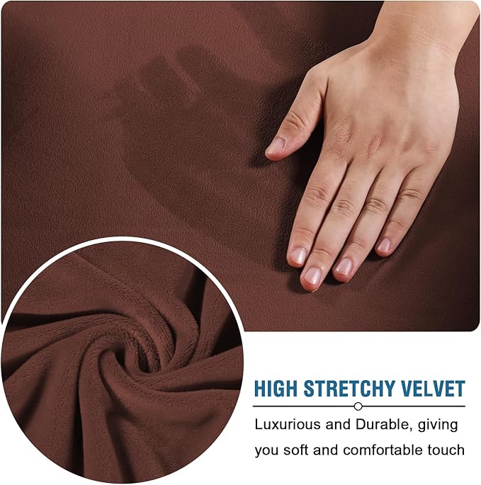 H.VERSAILTEX High Stretch Sofa Slipcover 4 Piece Cover Velvet Furniture Protector Form Fit Thick Velvet Extra Large Sofa Cover for 3 Cushion Couch Width Up to 97 Inch (Large Sofa, Burnt Brick)